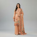 Peach Floral Linen Suit – Pakistani 3-Piece Ensemble
