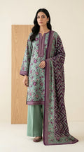 Plum Chevron Luxury Digital Print Unstitched Linen Suit (3-Piece)
