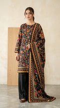 Midnight Bloom Luxury Digital Print Unstitched Linen Suit (3-Piece)