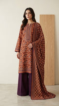 Rustic Maroon Geometric Luxury Digital Print Unstitched Linen Suit (3-Piece)