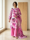 Magenta Bloom Luxury Digital Print Unstitched Linen Suit (3-Piece)