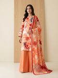 Coral Sunset Luxury Digital Print Unstitched Linen Suit (3-Piece)