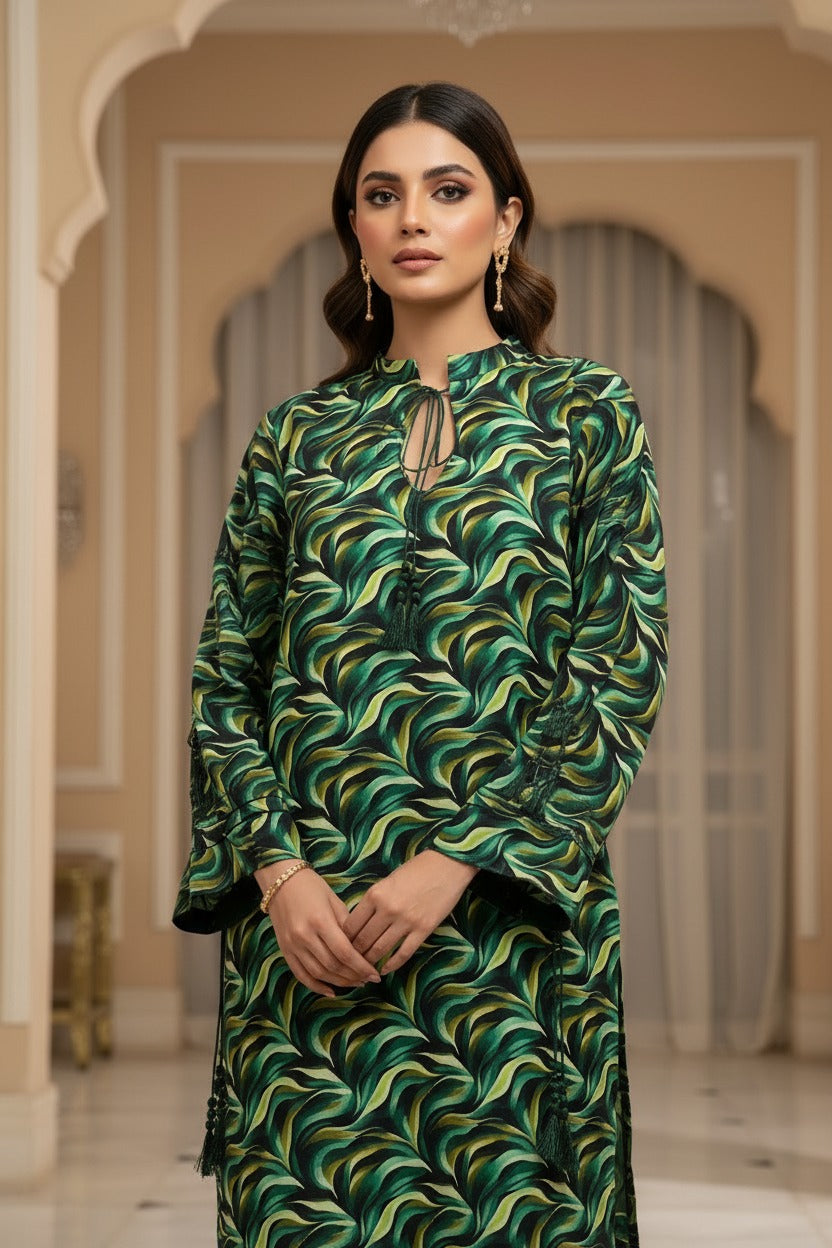Elegant 2-Piece Printed Shirt with Farshi Shalwar – Premium Lilian Fabric