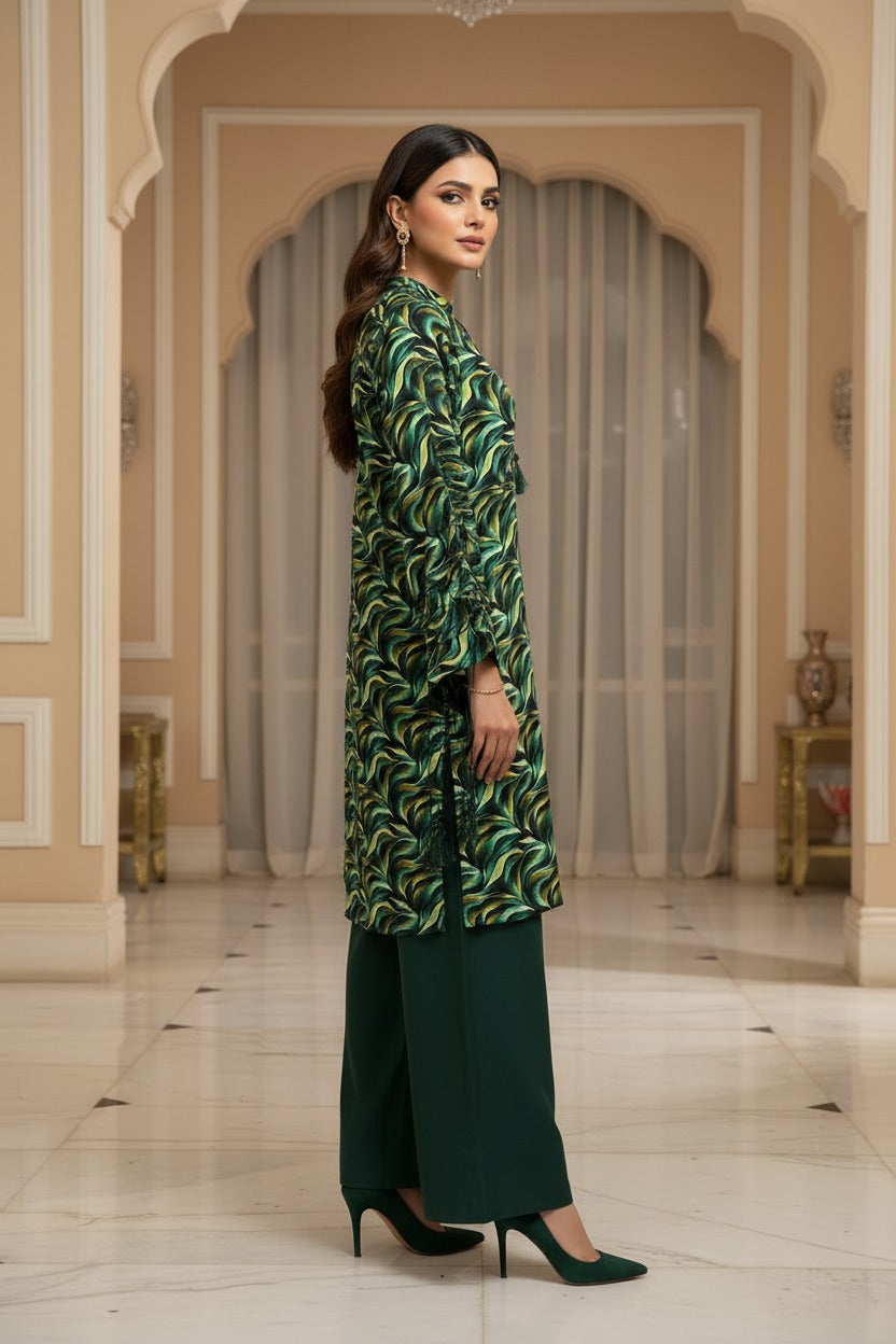 Elegant 2-Piece Printed Shirt with Farshi Shalwar – Premium Lilian Fabric