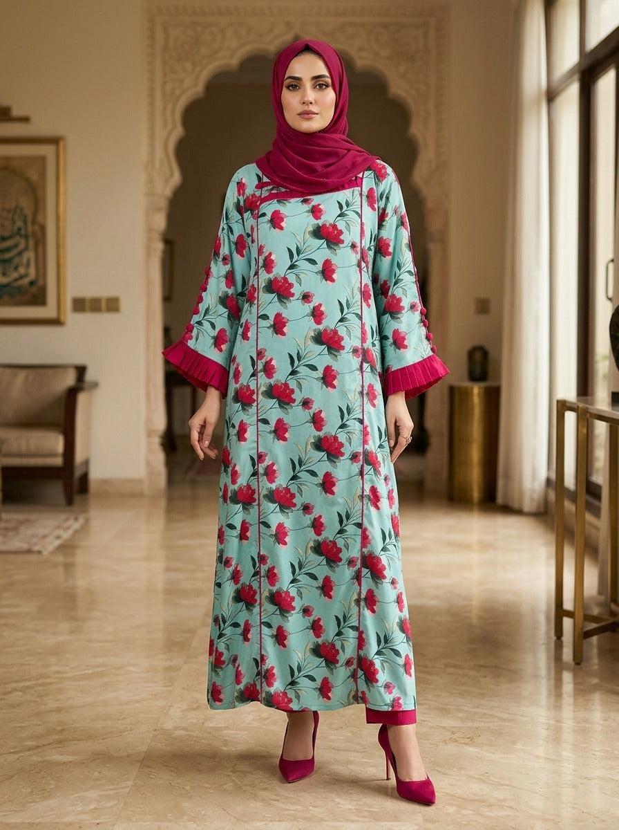 Elegant 2-Piece Floral Frock – Premium Lilian Fabric