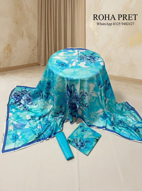 Azure Dream Luxury Digital Print Unstitched Linen Suit (3-Piece)