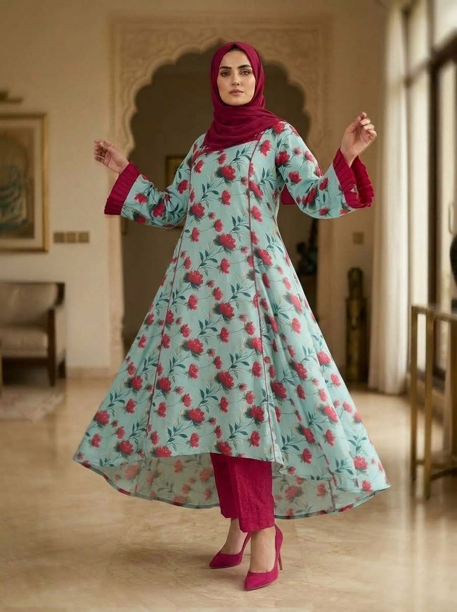 Elegant 2-Piece Floral Frock – Premium Lilian Fabric